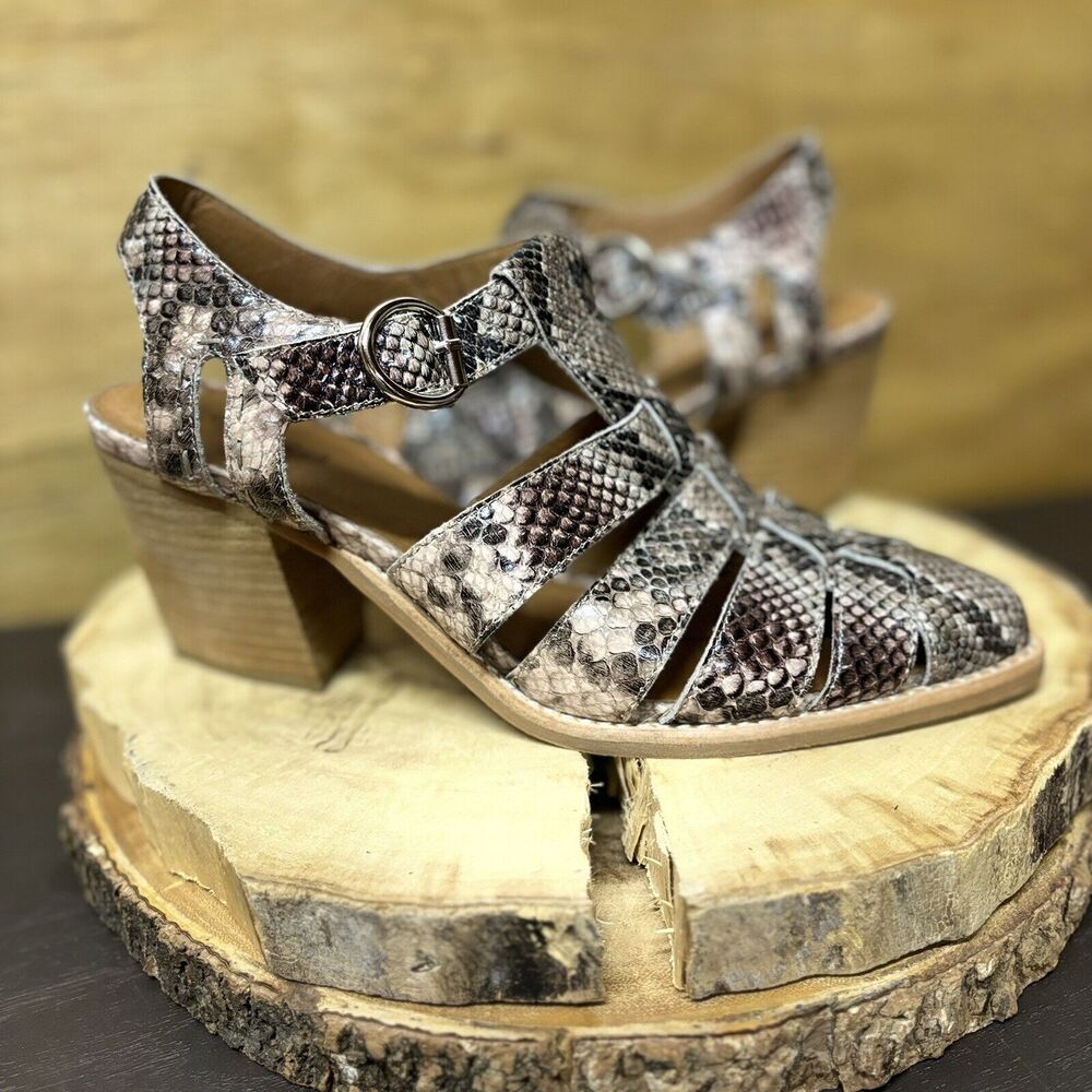Jeffrey Campbell Angora Sandals Women 9.5 Snakeskin Leather Heeled Strappy Mules